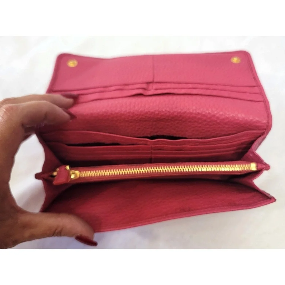 Prada Pink Pebbled Leather Continental Wallet CheckCheck Verified - Picture 3 of 16